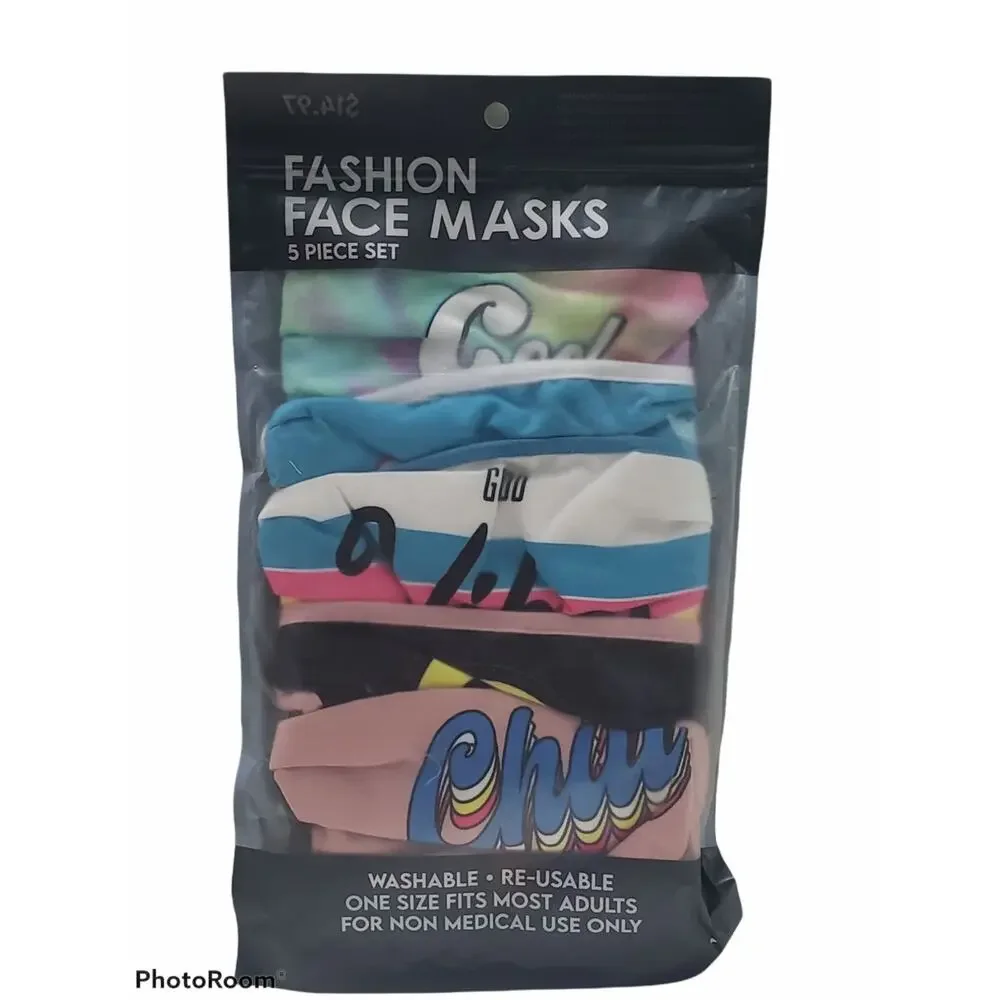 Good Vibes Fashion Cloth Face Mask 5 Pack | Love Chill Smiling Face